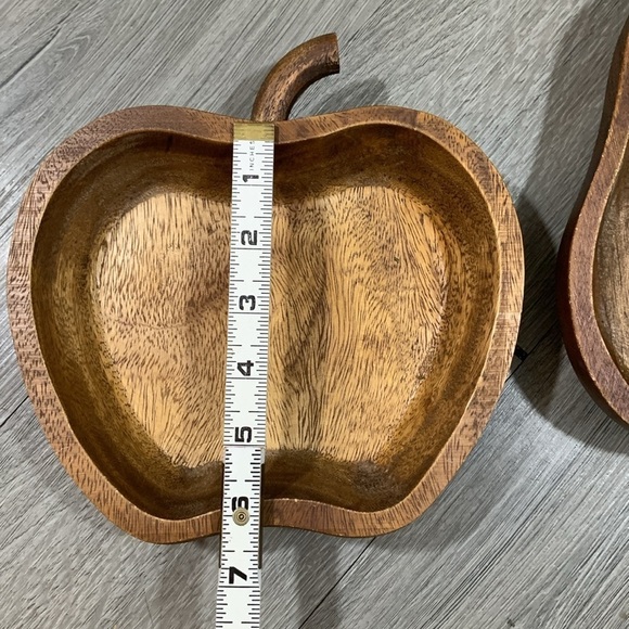 Apple & Pear Shaped Wood Carved Serving Snack Bowls by Macy’s The Cellar - Picture 4 of 9